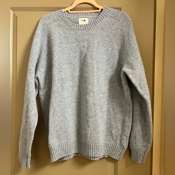 NNO7 No Nationality NATHAN 100% Pure New WOOL SWEATER Light Blue Size XL - Picture 2 of 7